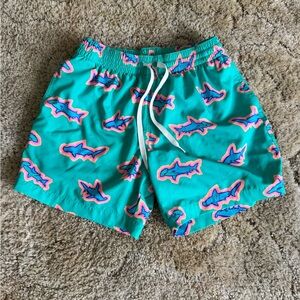 Chubbies Aqua Shark Pattern Swim Trunks Lined 5.5”